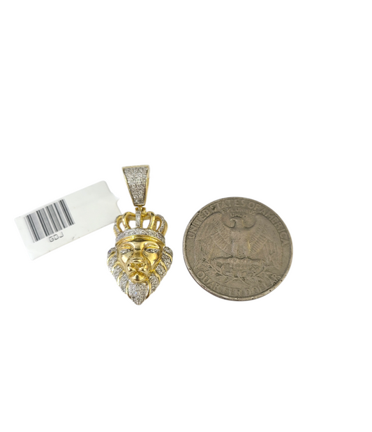 Real 10k Yellow Gold Lion Head Diamond Charm Pendant 1.25'' inch Genuine 10kt