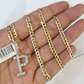 10k Gold Chain Necklace P Diamond Initial Pendant Set Cuban Curb 3mm 20"-30"