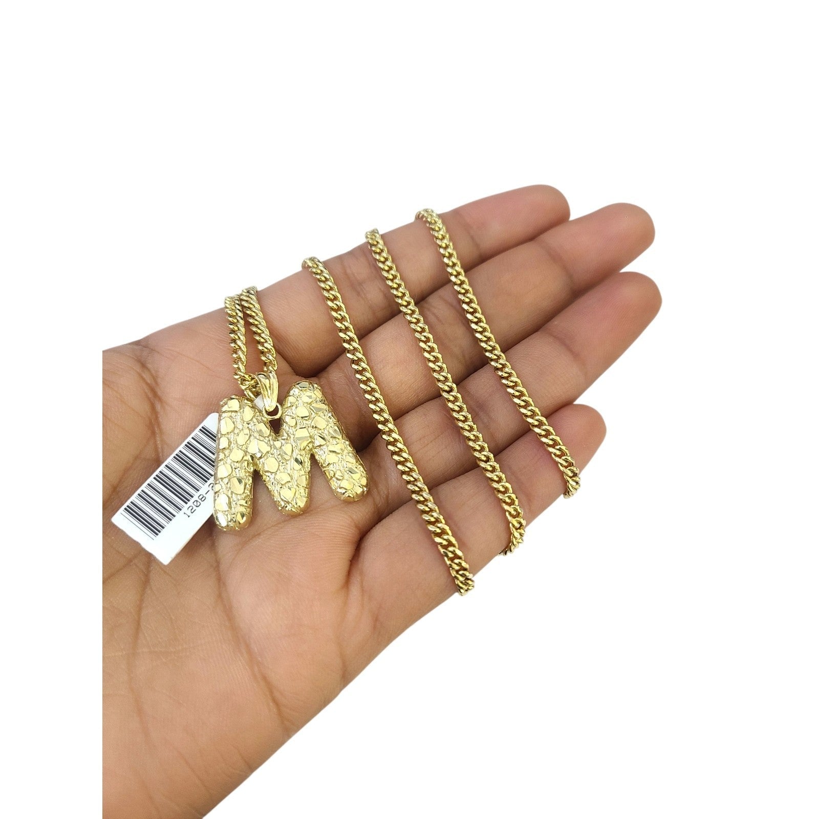 Real Gold 10k Chain Pendant SET M Initial Charm Miami Cuban Link Necklace 2.5mm
