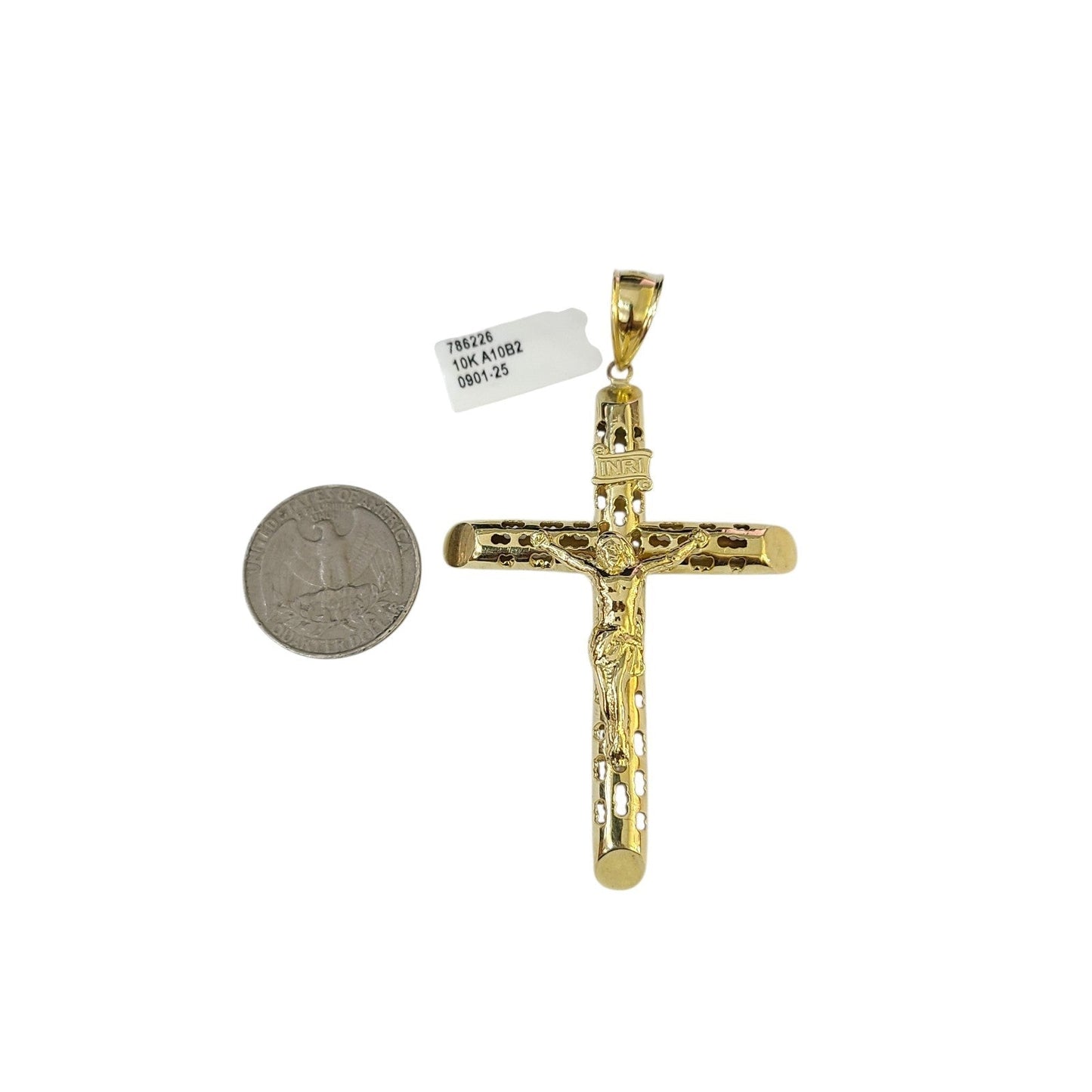 Real 10k Charm Pendant Christ Cross INRI Yellow Gold 10KT