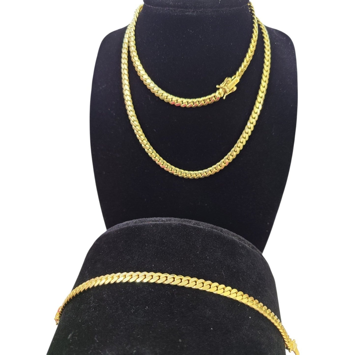 10k Solid Gold Miami Cuban Chain Bracelet Set 5mm Men Women Necklace Real