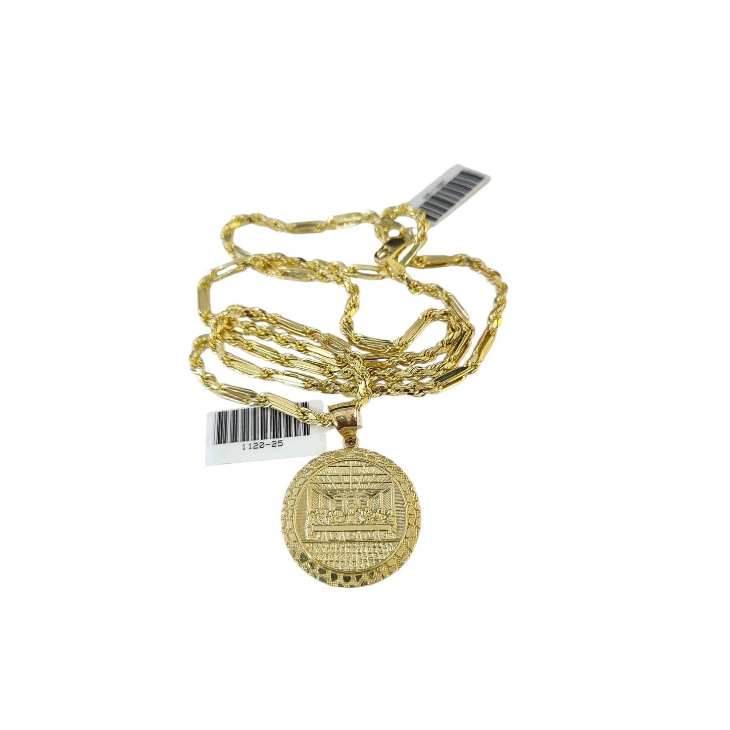 10k Gold Milano Chain Nugget Last Supper Pendant Charm 18"-28" 3mm SET Necklace
