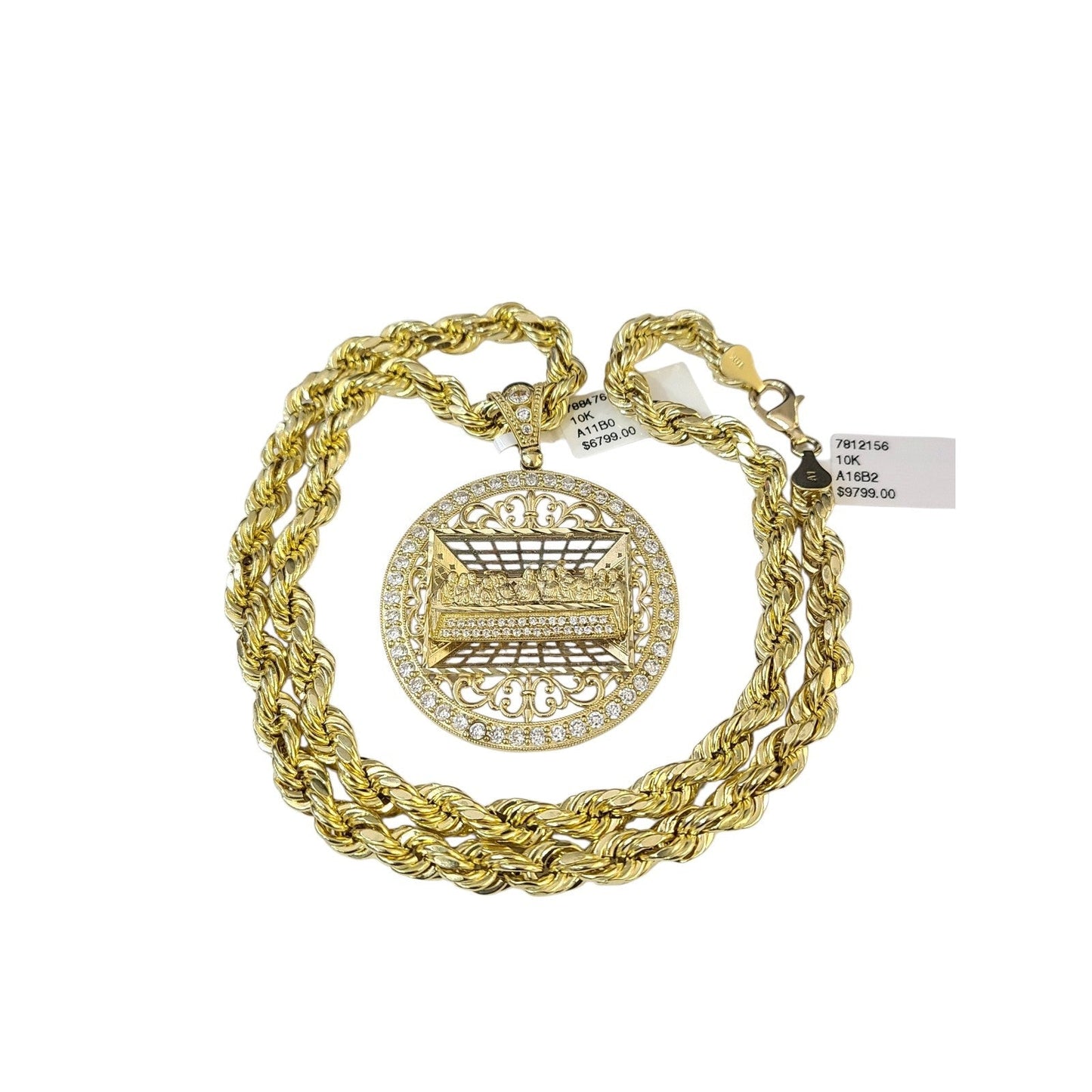 Real 10k Rope Chain Last Supper 7mm 20"-30" Necklace Pendant Set Gold Men