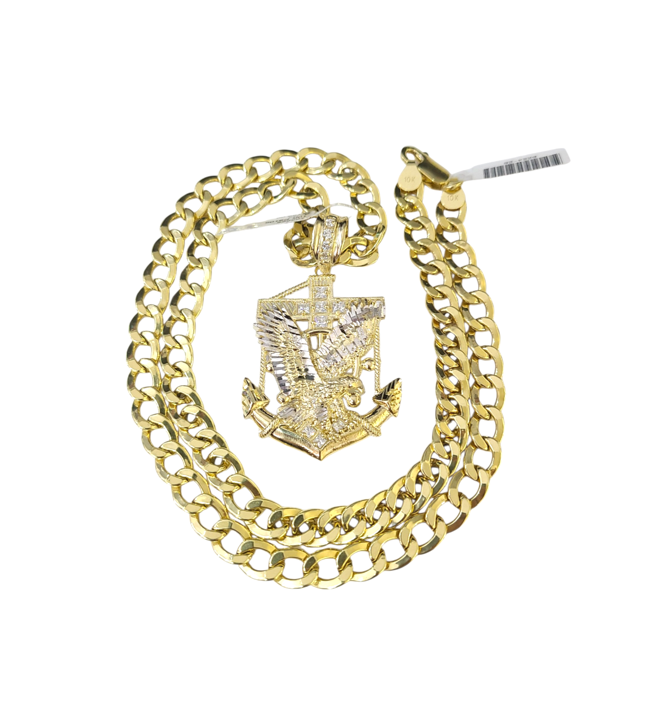 10k Yellow Gold Cuban Curb Chain SET Eagle Anchor Pendant Charm 8mm Necklace Men