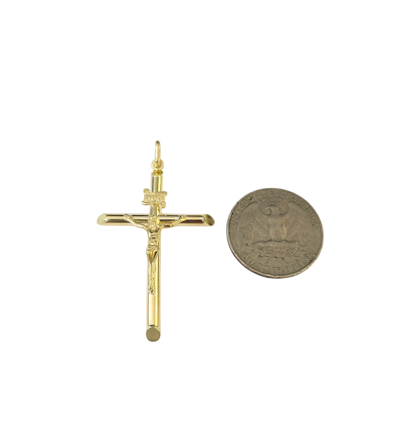Real 10k Charm Pendant Christ Cross INRI Yellow Gold 10KT 2 inches