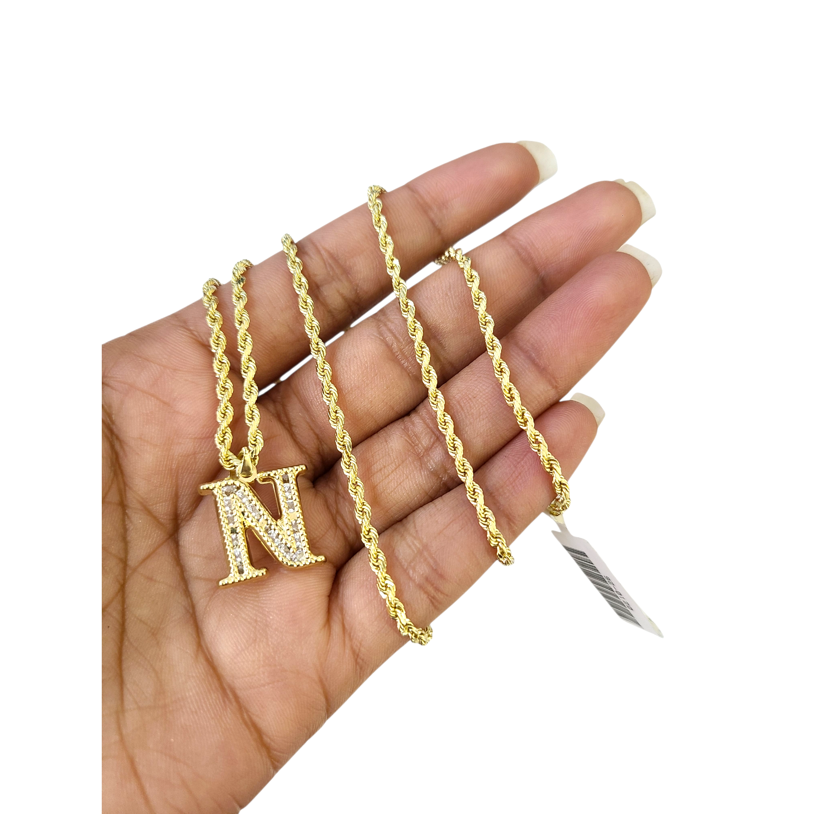 10k 2.5mm Rope Chain N Initial Alphabet Pendant 16"-28" Gold Set Charm Necklace