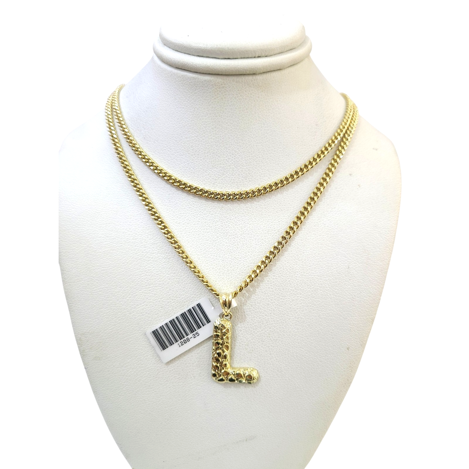 Real Gold 10k Chain Pendant SET L Initial Charm Miami Cuban Link Necklace 2.5mm