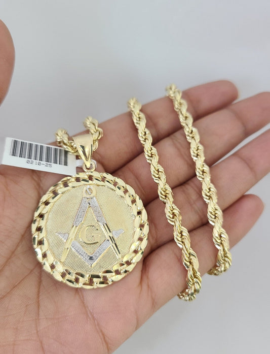 10kt Gold Rope Chain Masonic Charm Set 18"-30'' Inch 5mm Necklace Pendant