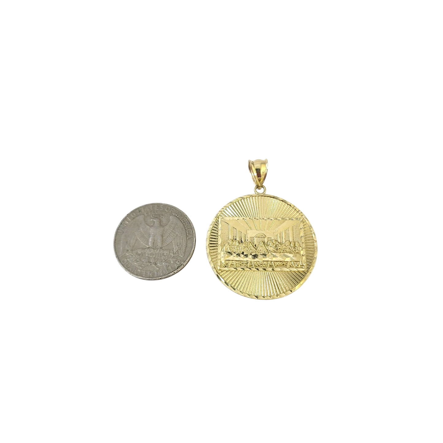 10K Yellow Gold Last Supper Pendant Charm Round Nugget Design 1.5-2 Inch