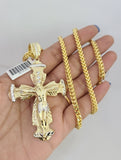 10k Yellow Gold Franco Chain Jesus Cross Charm Pendant 4mm 18-28 Inches Necklace
