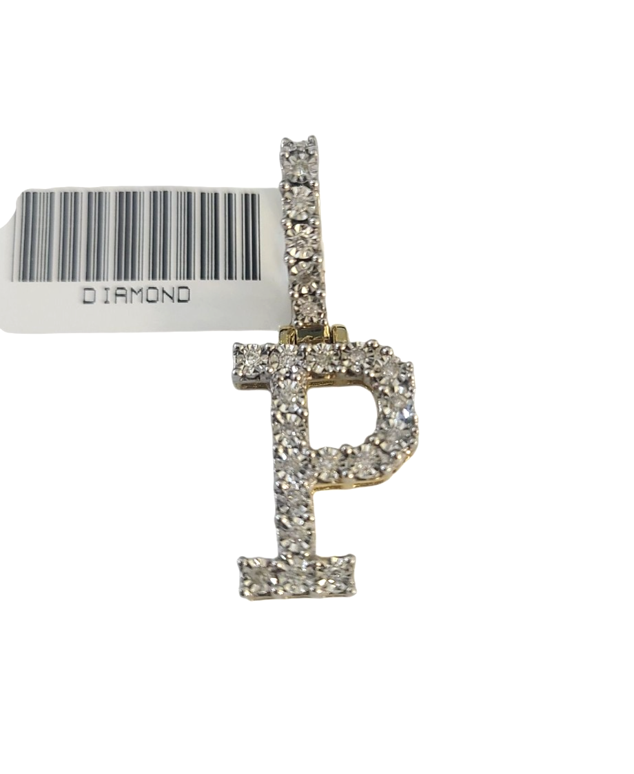 10k Rope Chain P Diamond Initial Charm Necklace Pendant Set 4mm 20"-30" Gold