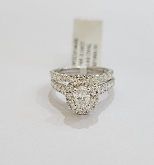 14k White Gold Diamond Ring & Band Ladies 2CT Oval Solitaire Wedding Engagement
