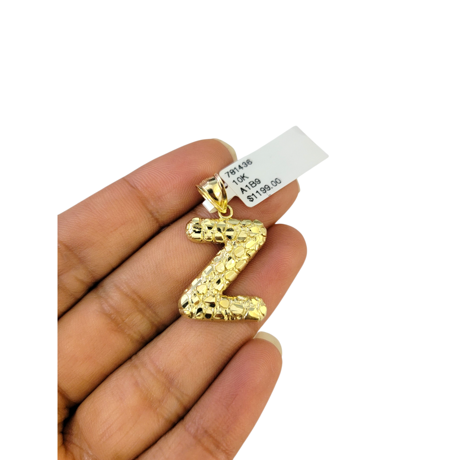 Real 10k Yellow Gold Nugget Z Initial Alphabet Charm Pendant 10KT