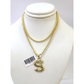 10k Gold Franco Chain 2.5mm 16"-26" S Nugget Initial Charm Pendant Necklace SET
