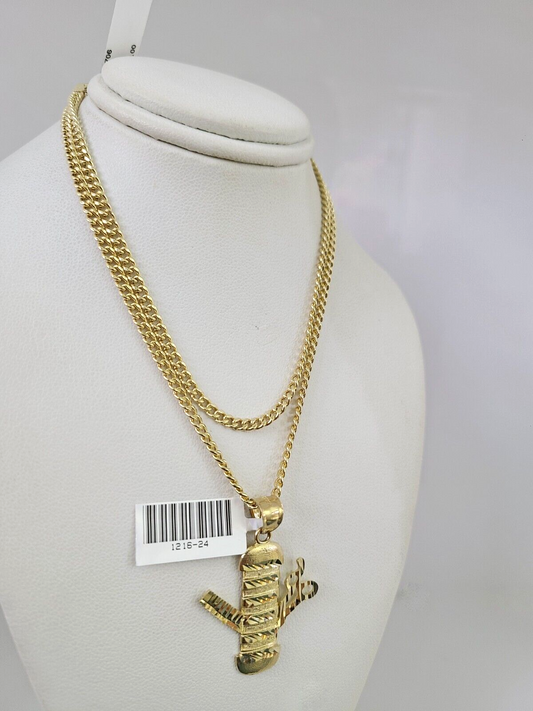 10k Gold Miami Cuban Chain Barber Scissors Charm Pendant 3mm 18-28in Necklace