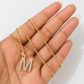 10K Gold Solid Franco Chain M Initial CZ Stone Pendant Set 1mm 16 18 20 22 Women