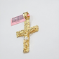14k Yellow Gold Cross Nugget Pendant Jesus Crucifix 2 Inch 14kt Charm Men's REAL
