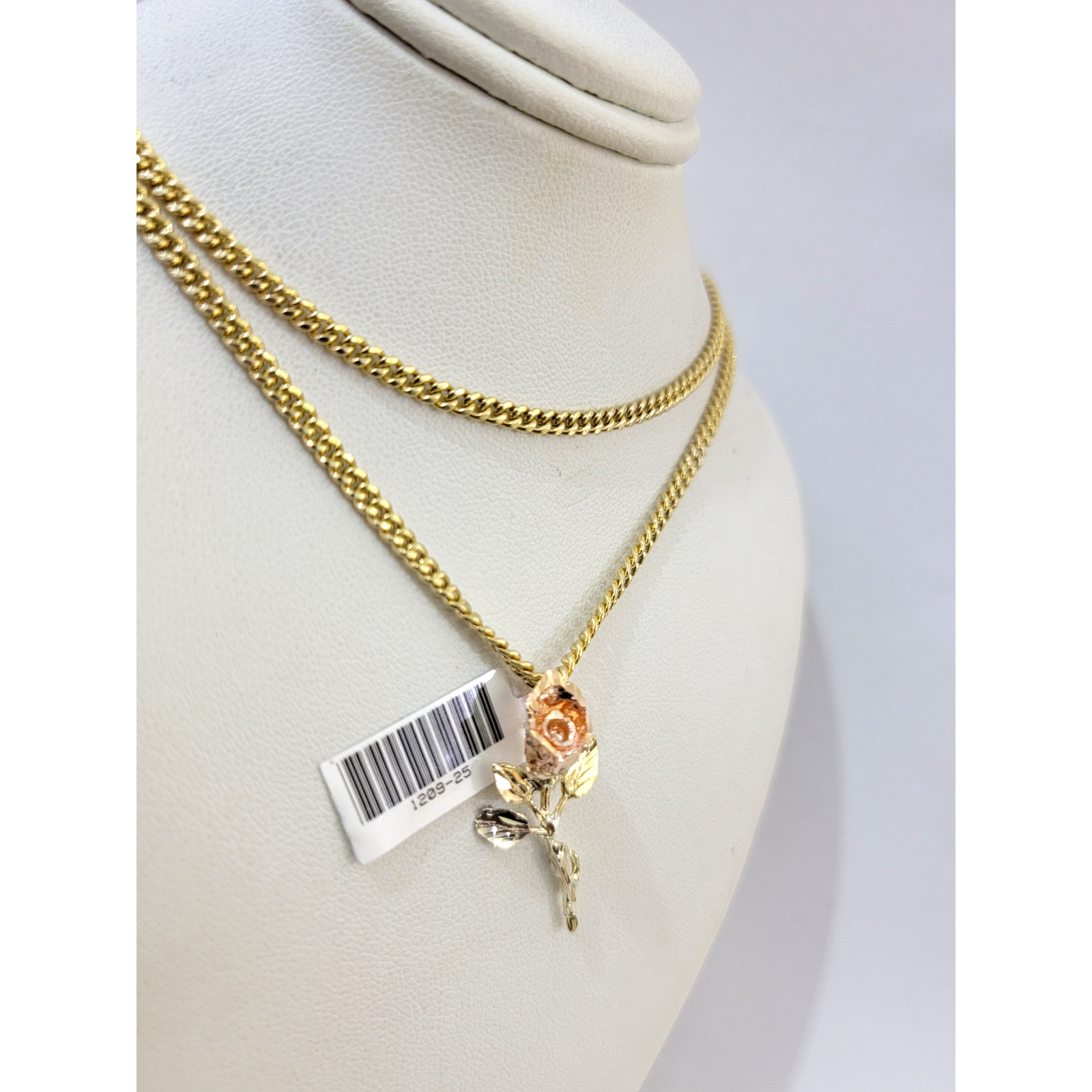 Real 10k Chain Pendant SET Rose Trio Gold Charm Miami Cuban Link Necklace 2.5mm