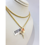 Real 10k Chain Pendant SET Rose Trio Gold Charm Miami Cuban Link Necklace 2.5mm