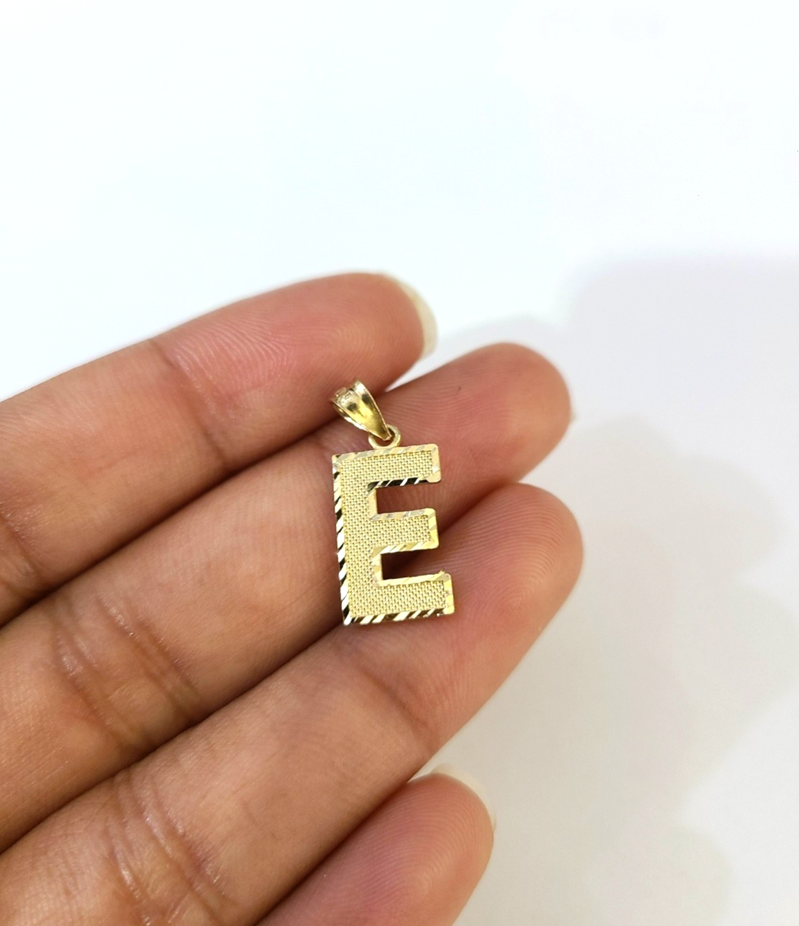 10K Yellow Gold E Initial Charm Pendant Alphabet Real 10kt Men Women