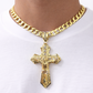 10k Yellow Gold Cuban Curb Chain SET Christ Cross Pendant Charm 8mm Necklace Men