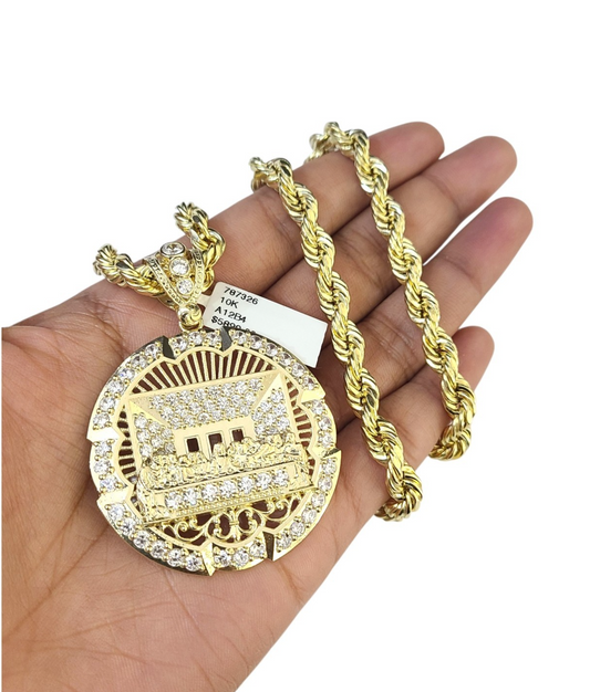 Real 10k Rope Chain Last Supper Necklace Pendant Set 7mm 20"-30" Gold Men