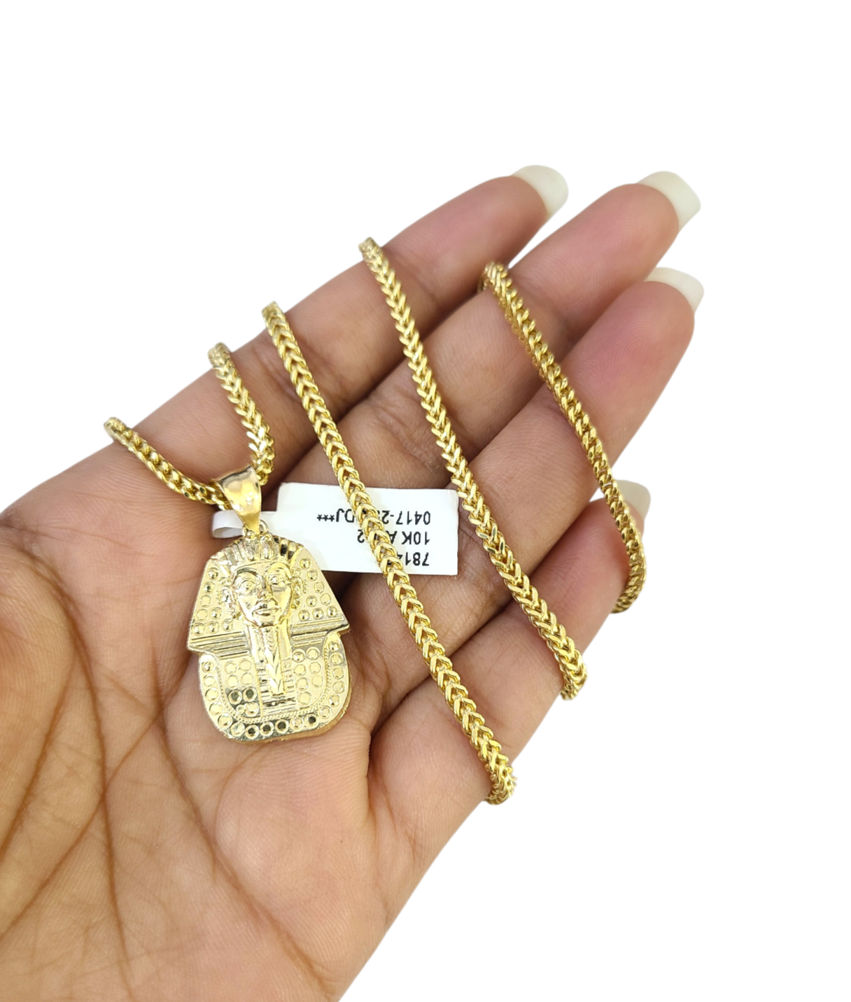 Real 10k Gold Franco Necklace Chain Pharaoh Head Charm 2.5mm 18"-26" Pendant SET