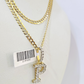 10k Gold Chain Necklace P Diamond Initial Pendant Set Cuban Curb 3mm 20"-30"