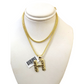 10k Gold Franco Chain H Nugget Initial Charm Pendant Necklace SET 2.5mm 16"-26"