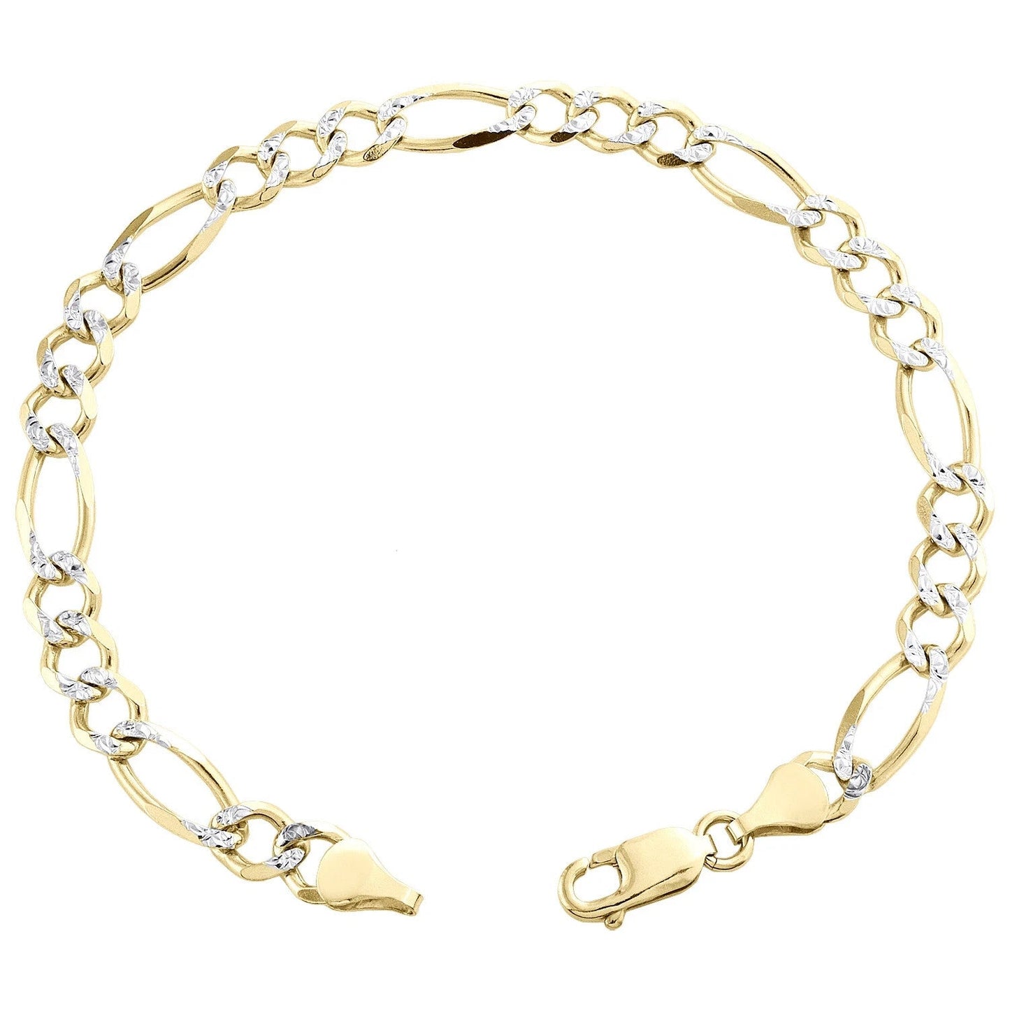 Mens Real 10k Yellow Gold Figaro Link Bracelet Diamond Cut 6.5 mm Solid 9 Inch