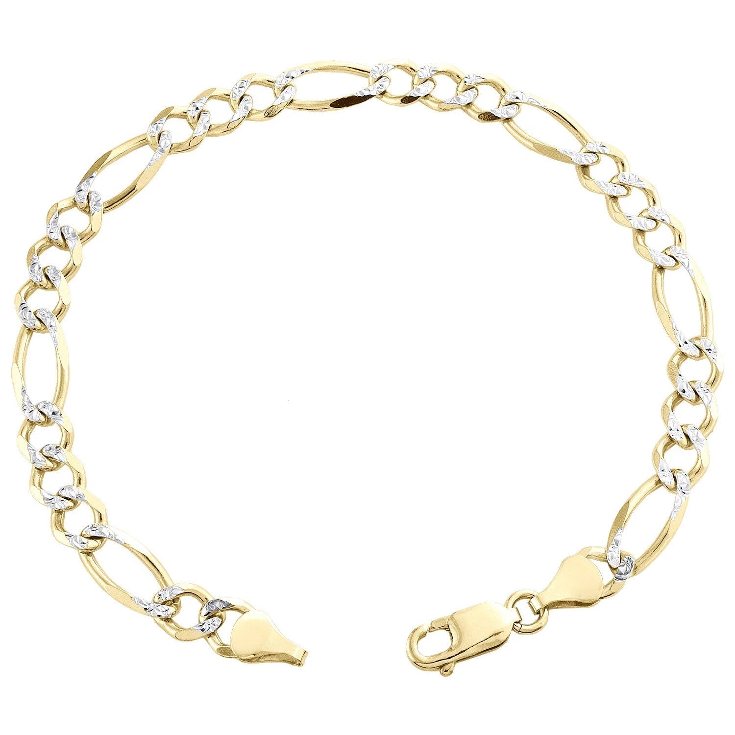 Mens Real 10k Yellow Gold Figaro Link Bracelet Diamond Cut 6.5 mm Solid 9 Inch