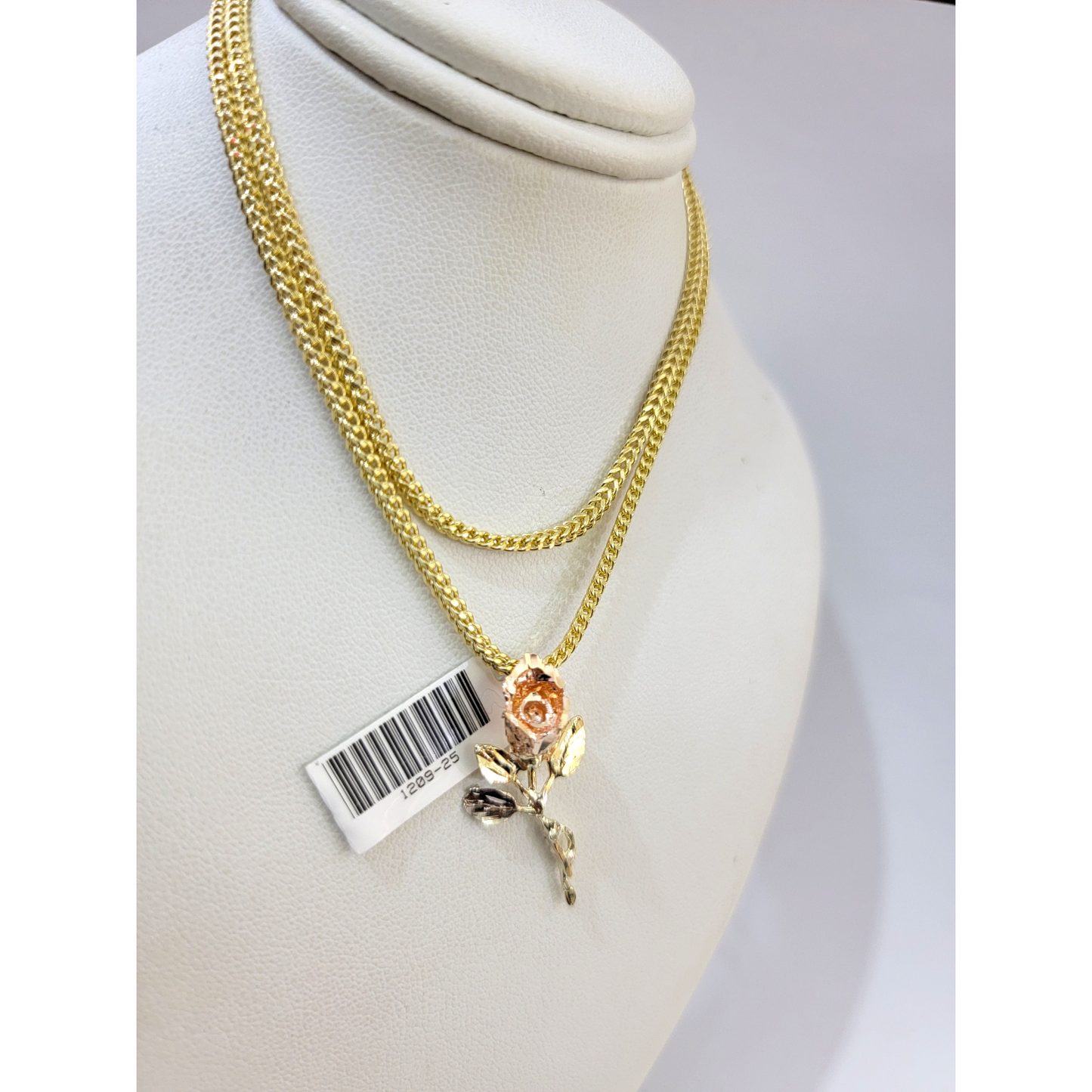 Real 10k Rose Trio Gold Charm Pendant Franco Chain Necklace SET 2.5mm 16"-26"