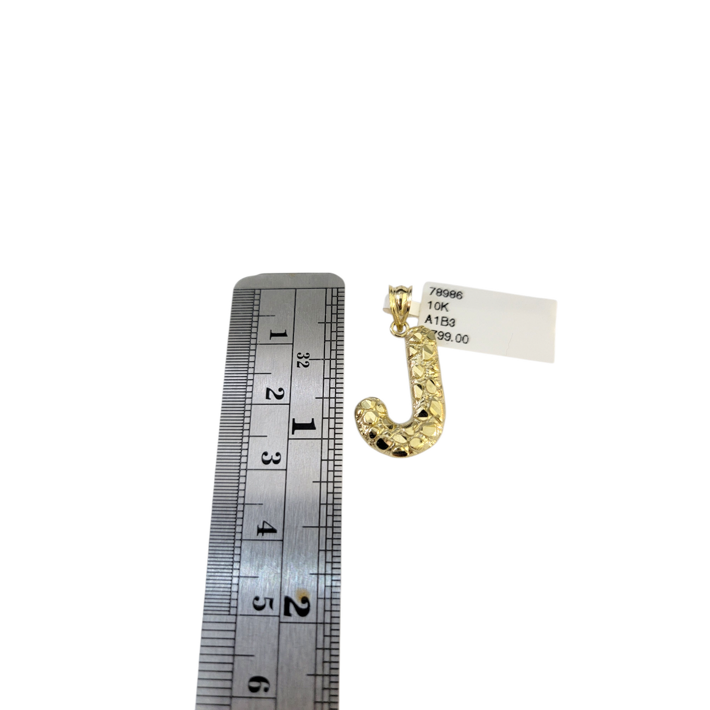 Real 10k Yellow Gold Nugget J Initial Alphabet Charm Pendant 10KT
