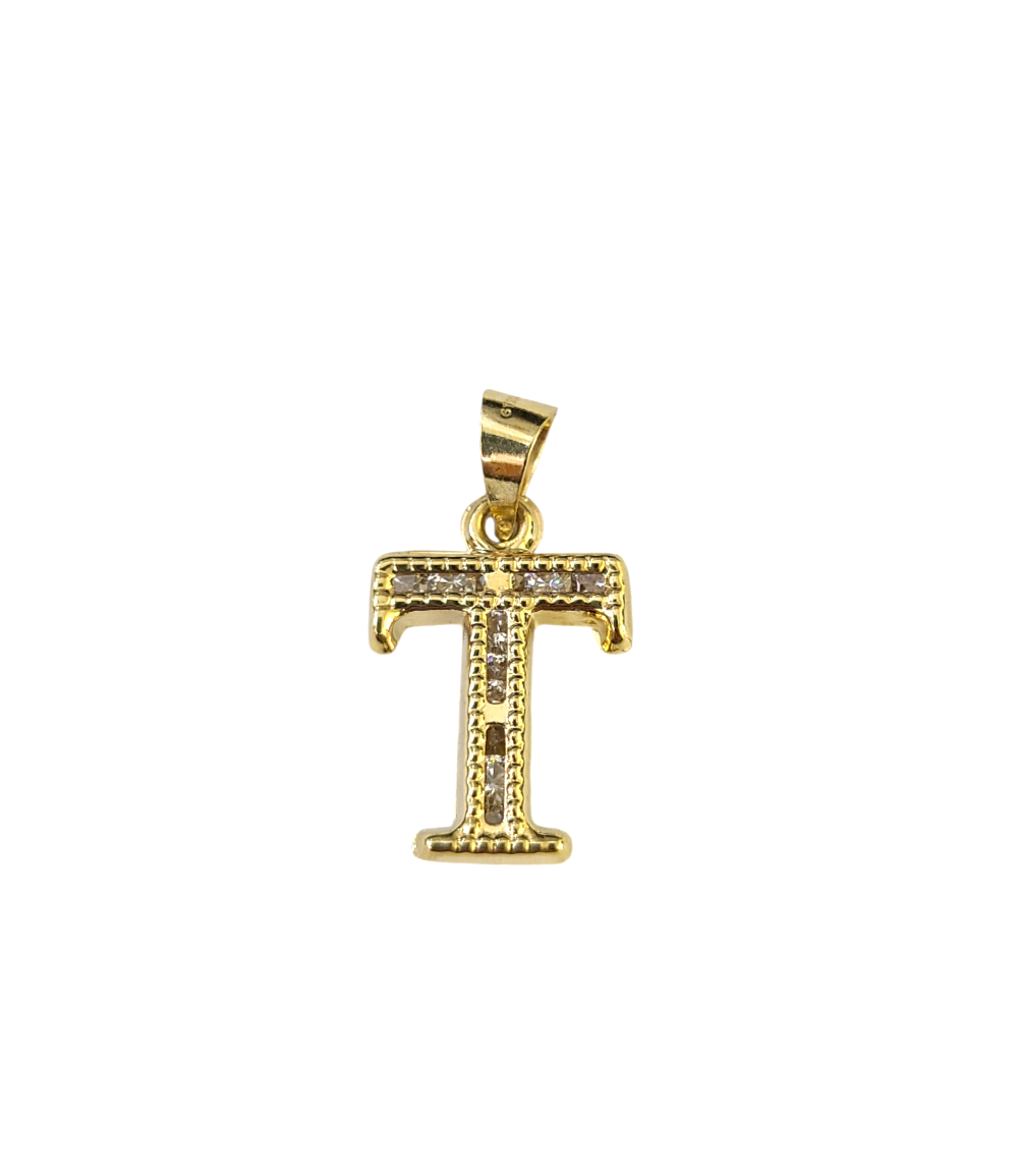 10k Gold Cuban Curb Chain Necklace T Initial Alphabet Pendant Charm 3mm Necklace