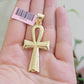 Real 14k Yellow Gold Ankh charm pendant 1.75 Inch Diamond Cuts Charm for Chains