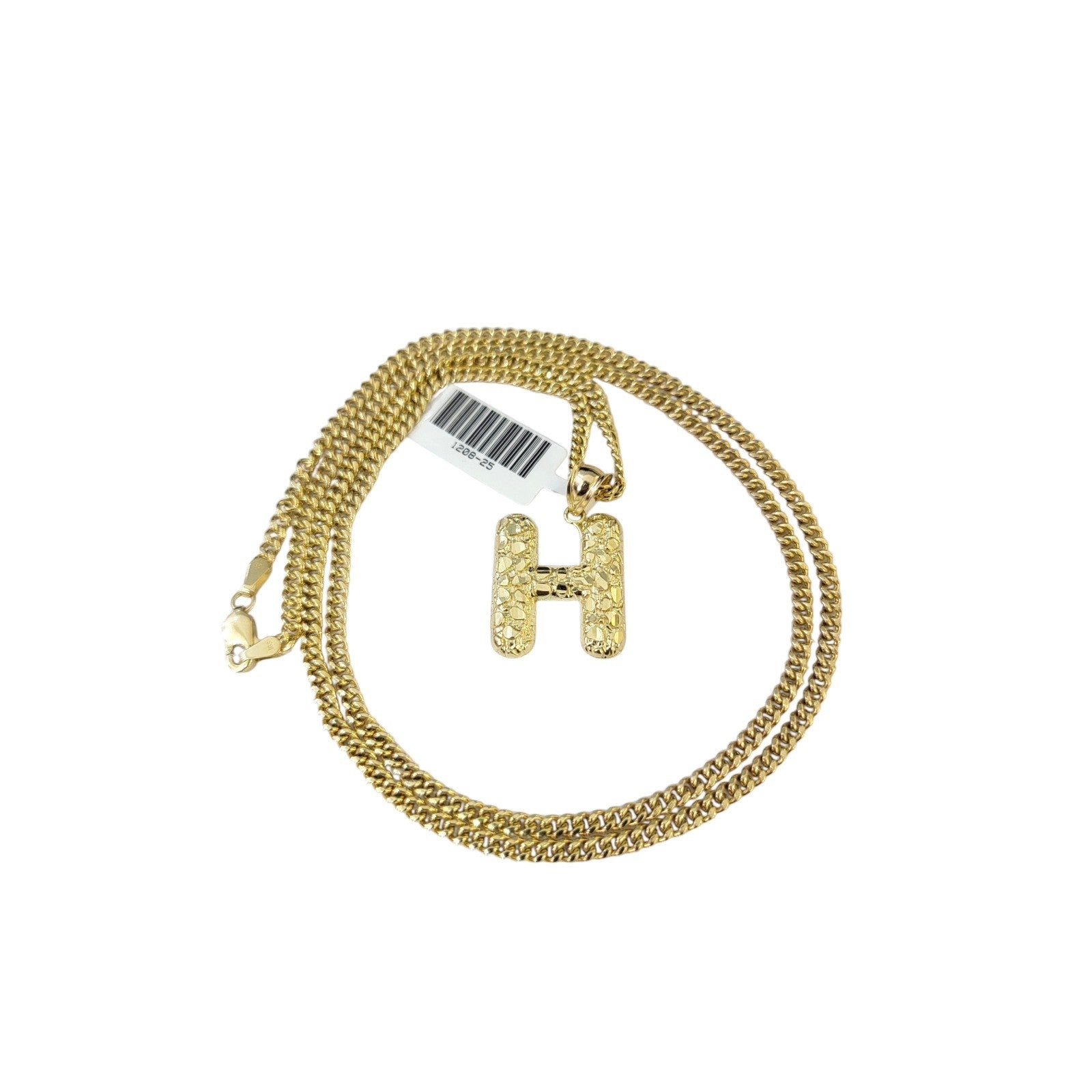 10k Real Gold Miami Cuban Link Chain H Initial Charm Pendant 2.5mm SET Necklace