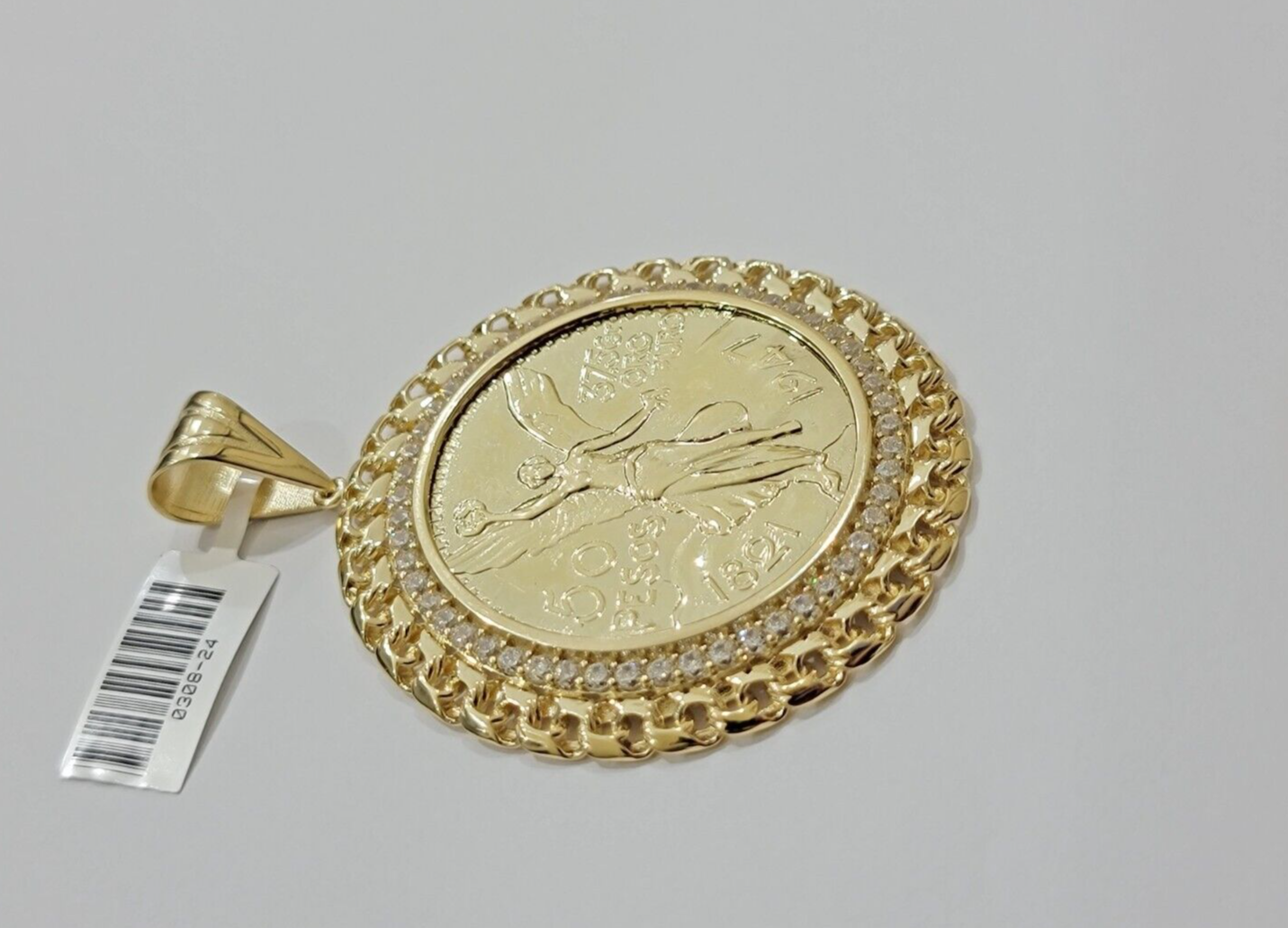 1947 Mexican Centenario Coin Charm Pendant Replica 50 pesos With Bezel 10kt Gold