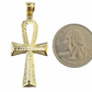 Real 14k Yellow Gold Ankh charm pendant 1.75 Inch Diamond Cuts Charm for Chains