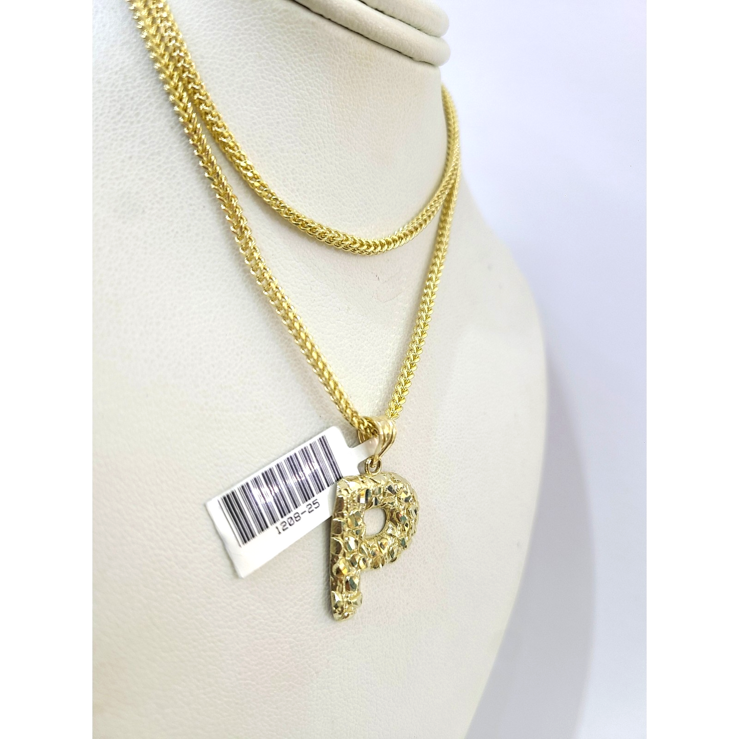 10k Gold Franco Chain 2.5mm 16"-26" P Nugget Initial Charm Pendant Necklace SET