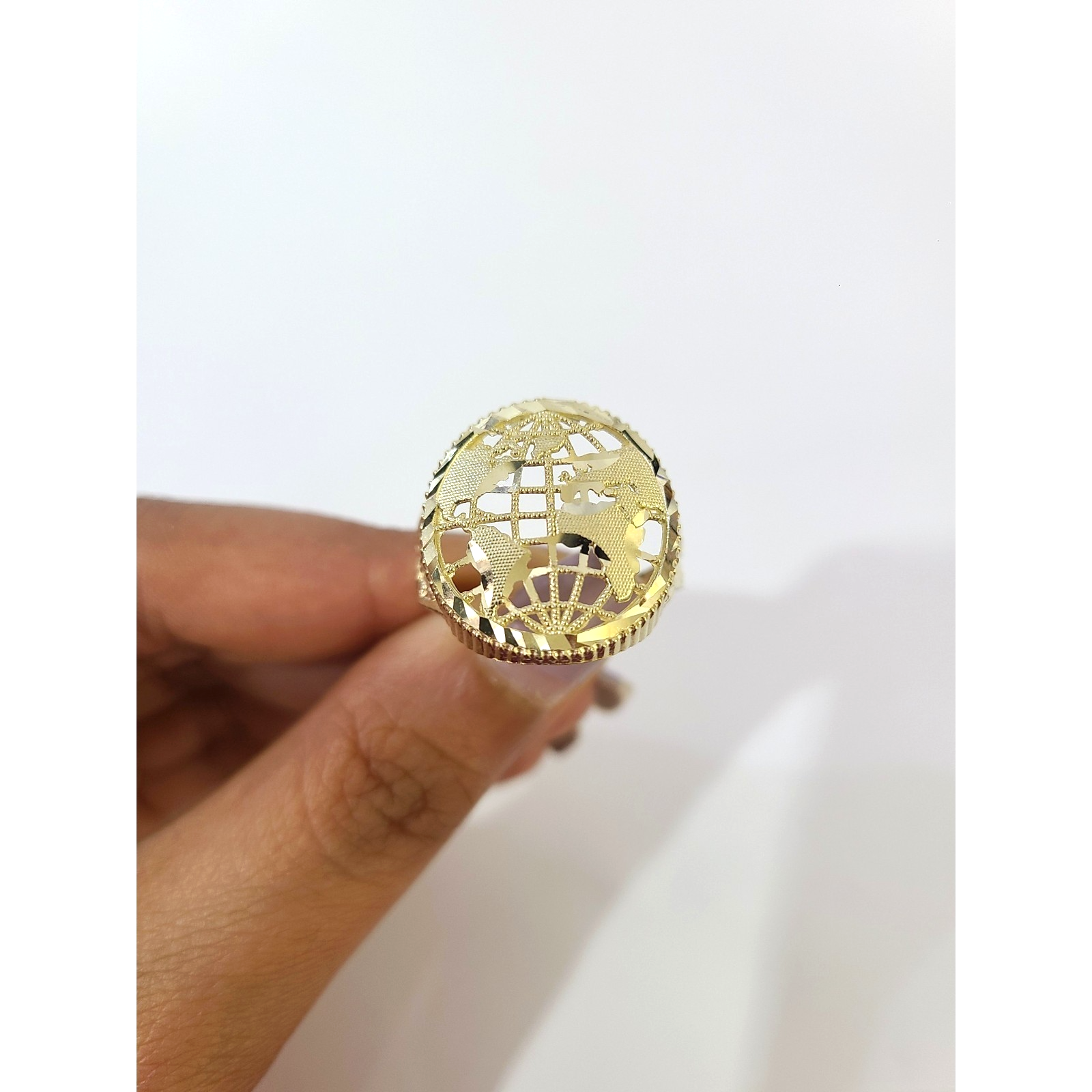 Real 10k Yellow Gold World Map Ring Globe Nugget Pinky Mens Size 8 9 10 11 12