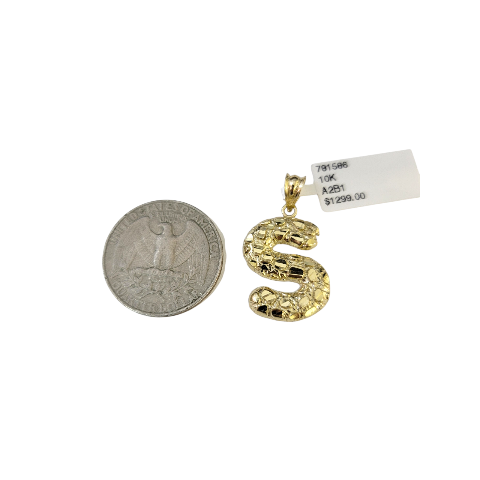 Real 10k Yellow Gold Nugget S Initial Alphabet Charm Pendant 10KT