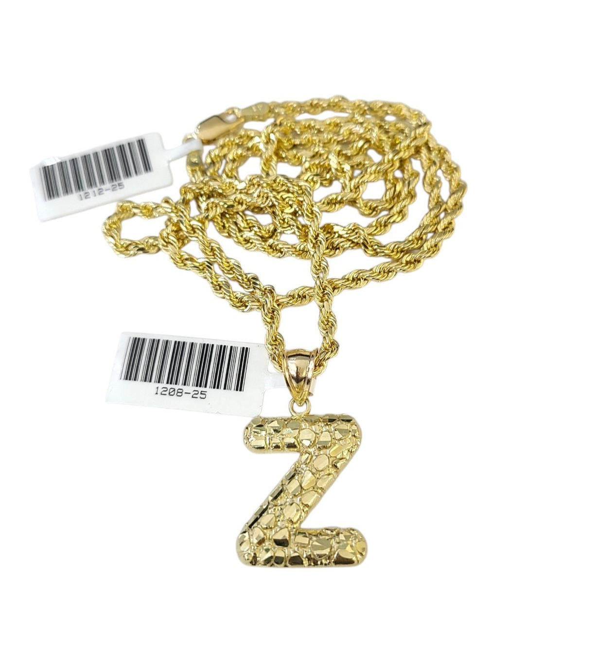 Real 10k Rope Chain 3mm 18"-28" Set Z Necklace Nugget Initial Charm Pendant Gold