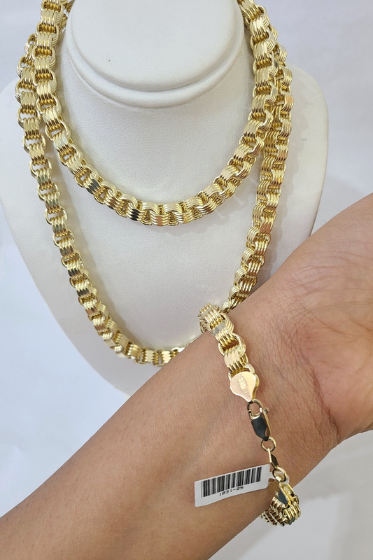 10k Yellow Gold Byzantine Chain 7mm Necklace Bracelet Set Real Men Women Real