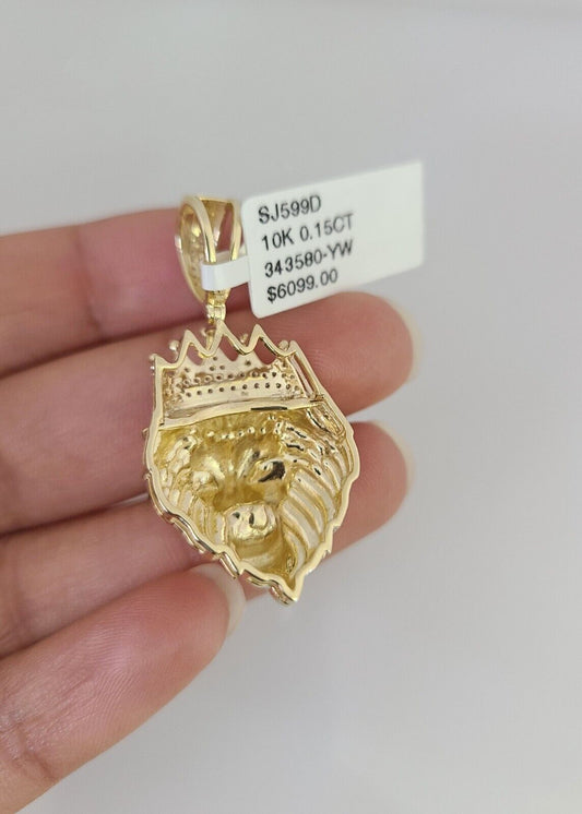 10k Yellow Gold Diamond Roaring Lion Charm Real 10Kt Pendant Natural Genuine