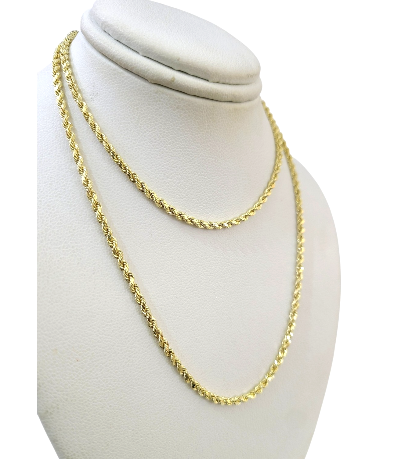Real 10k Yellow Gold Rope Necklace Chain 2mm 18-30 Inch Diamond Cuts 10kt
