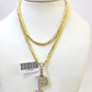 REAL 10k Yellow Gold Palm Chain P Diamond Initial Pendant Charm 3mm SET Necklace