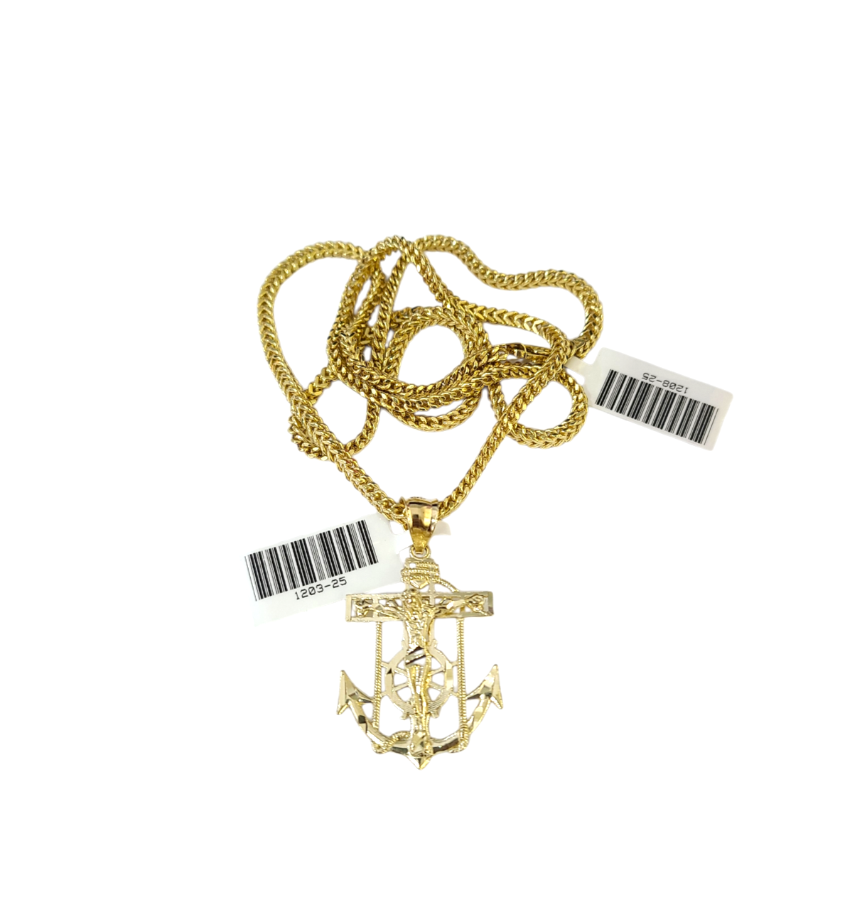 Real 10k Gold Franco Chain Anchor Charm Pendant Necklace SET 2.5mm 18"-26"