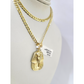 10k Gold Pharaoh Head Charm Pendant Chain Cuban Curb 3mm Necklace Set 18"-28"