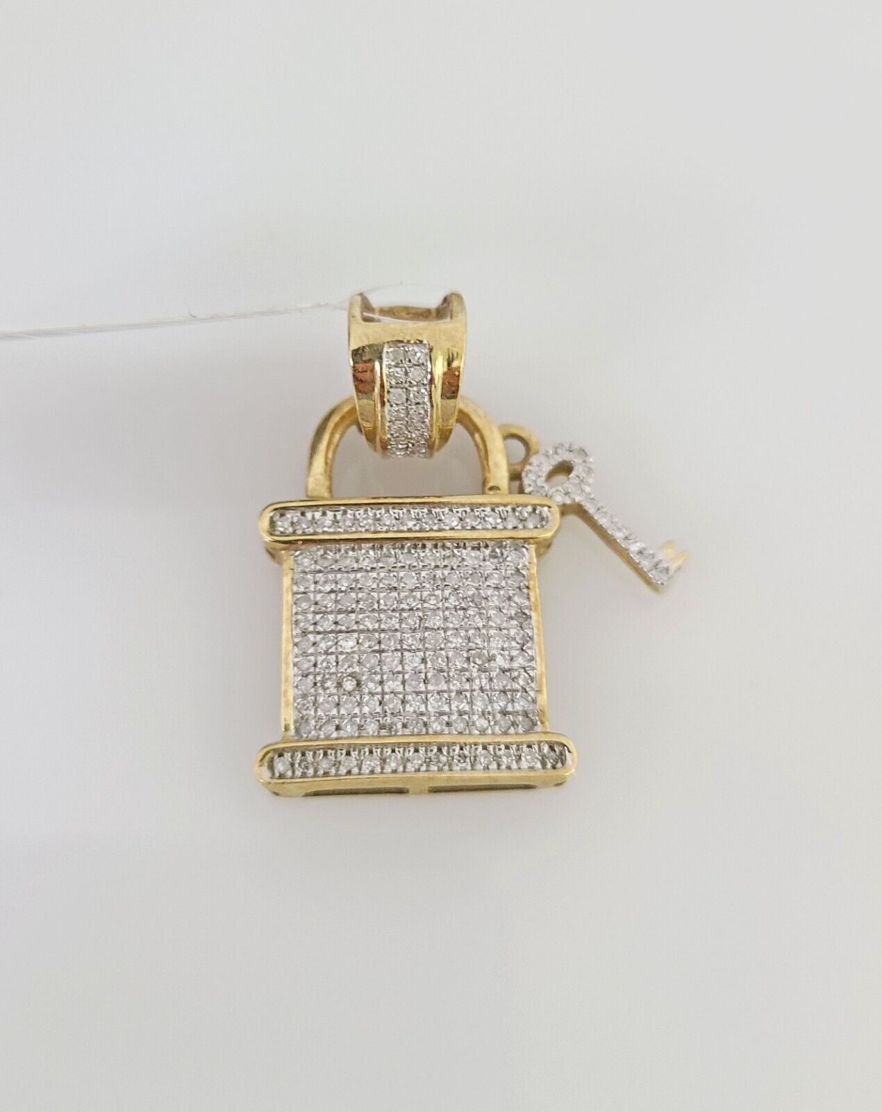 10k Yellow Gold Diamond Lock Key Charm Real 10Kt Pendant Natural Genuine