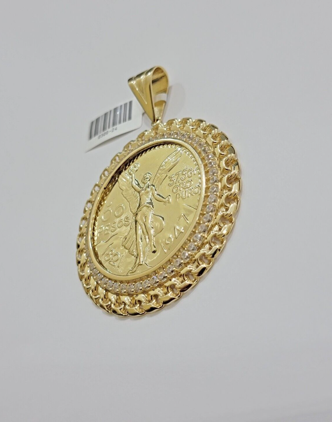 1947 Mexican Centenario Coin Charm Pendant Replica 50 pesos With Bezel 10kt Gold